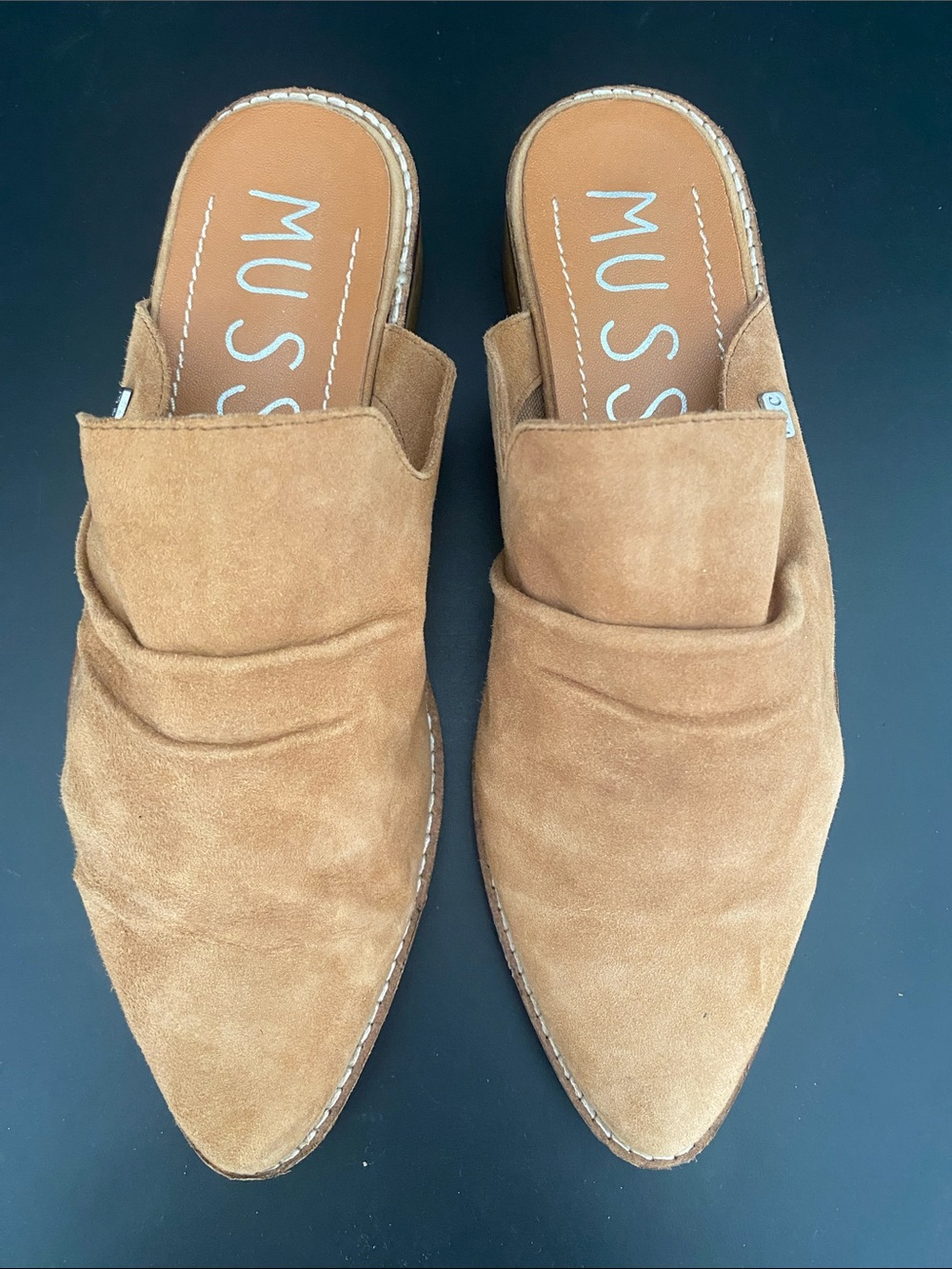 Musse &Cloud Pointed Toe Heeled Suede Mules Tan Size 7